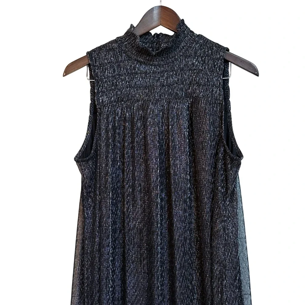 Nine West Women's Black Metallic Mock Neck Sleeveless‎ A-Line Dress Size M - Picture 3 of 10